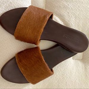 Vintage Italian Brown Cow Hide Slides